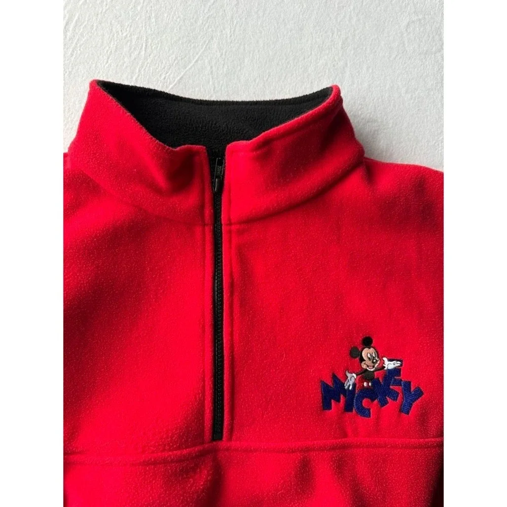 Disney Mickey Mouse Jacket Men XXL Red Fleece 1/4 Zip Pullover‎ Y2K Outewear